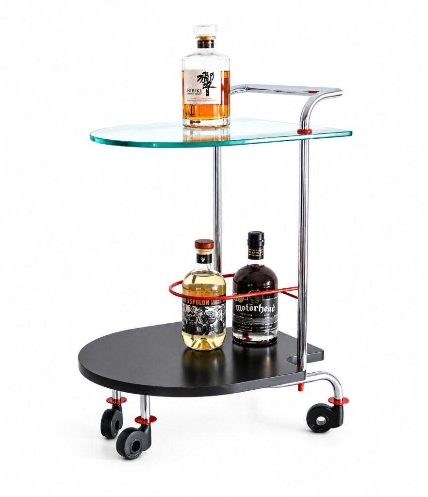 MetalNova Serving Trolley | Italiaans Design postmodern 80s, Ophalen, Glas, Beweegbaar
