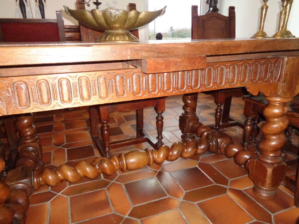 Prachtige grote antieke tafel (19e eeuw) & 6 stevige stoelen, Huis en Inrichting, Ophalen
