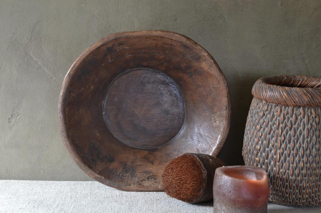 Oude houten schaal 35/38 cm, Gebruikt, Schaal, Rond, Ophalen of Verzenden