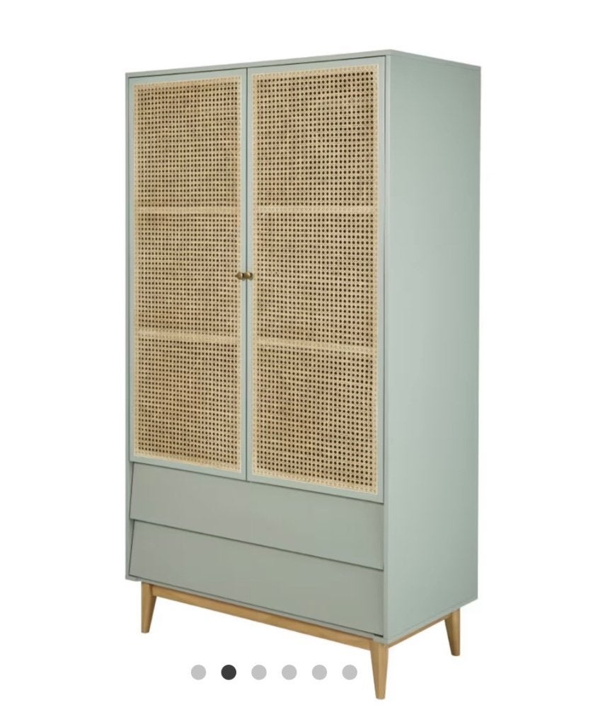 Kast Suzelle - 2-deurs kledingkast, blauwgrijs rotan - NIEUW, Neuf, 100 à 150 cm, Avec tablette(s), Autres essences de bois