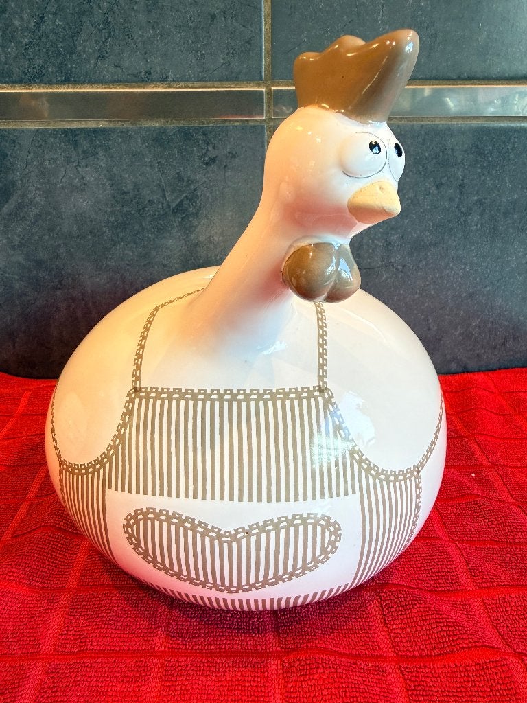 Grande tirelire poule pondeuse J-Line tablier brun, Enlèvement ou Envoi, Comme neuf, Animal de ferme, Statue ou Figurine