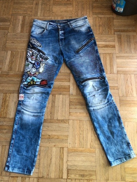 Cipo & Baxx Regular Fit Jeans met Patches, Maat 52/54 (L), Blauw, Cipo & Baxx, Ophalen of Verzenden