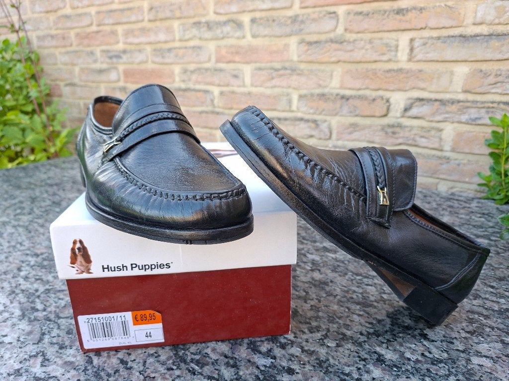 Zwarte lederen mocassins, Ophalen, Zwart, Zo goed als nieuw, Hush Puppies
