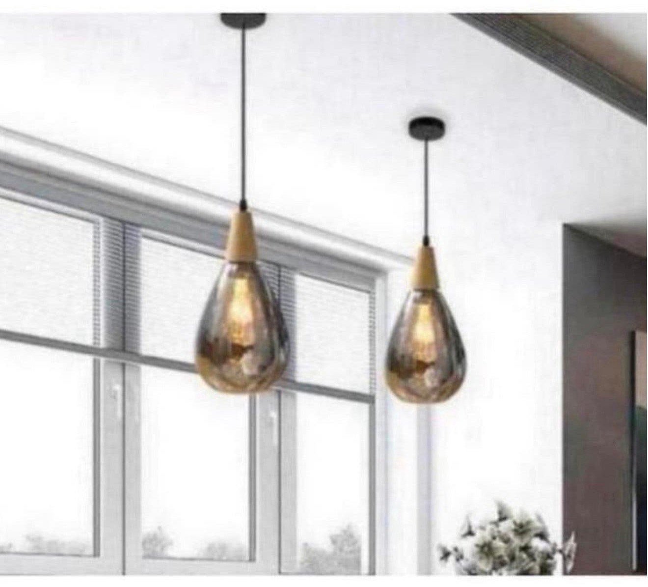 Lampe suspendue en forme de goutte d'eau E27, nouvelle, bois, Enlèvement ou Envoi, Neuf, Verre, E27 (grand)