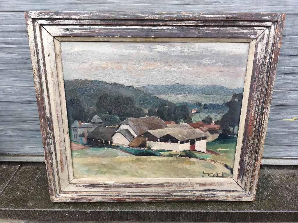 Huile sur panneau paysage signe jacques maes, Antiquités & Art, Enlèvement ou Envoi