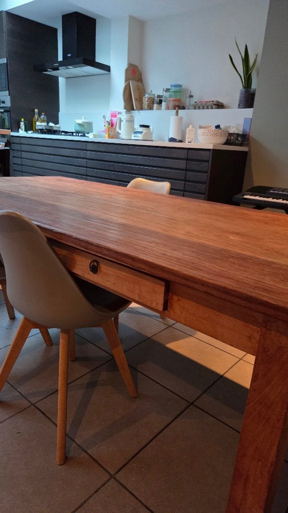 Teak tafel 90 x 200cm, Huis en Inrichting, Ophalen, Teakhout, 200 cm of meer, 50 tot 100 cm