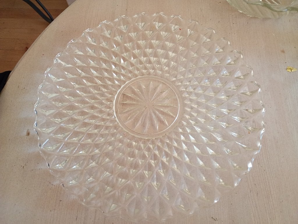 Plat assiette en verre ancien à motifs géométriques, Ophalen of Verzenden