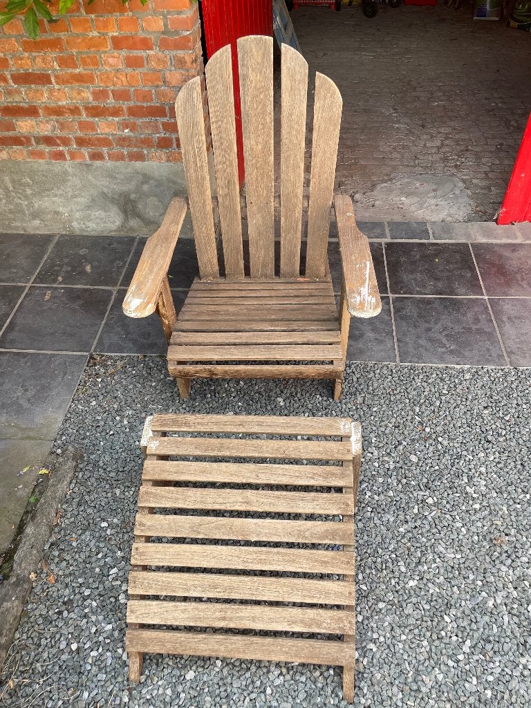 Tuinstoel met voetbankje, Tuin en Terras, Tuinstoelen, Ophalen, Gebruikt, Hout