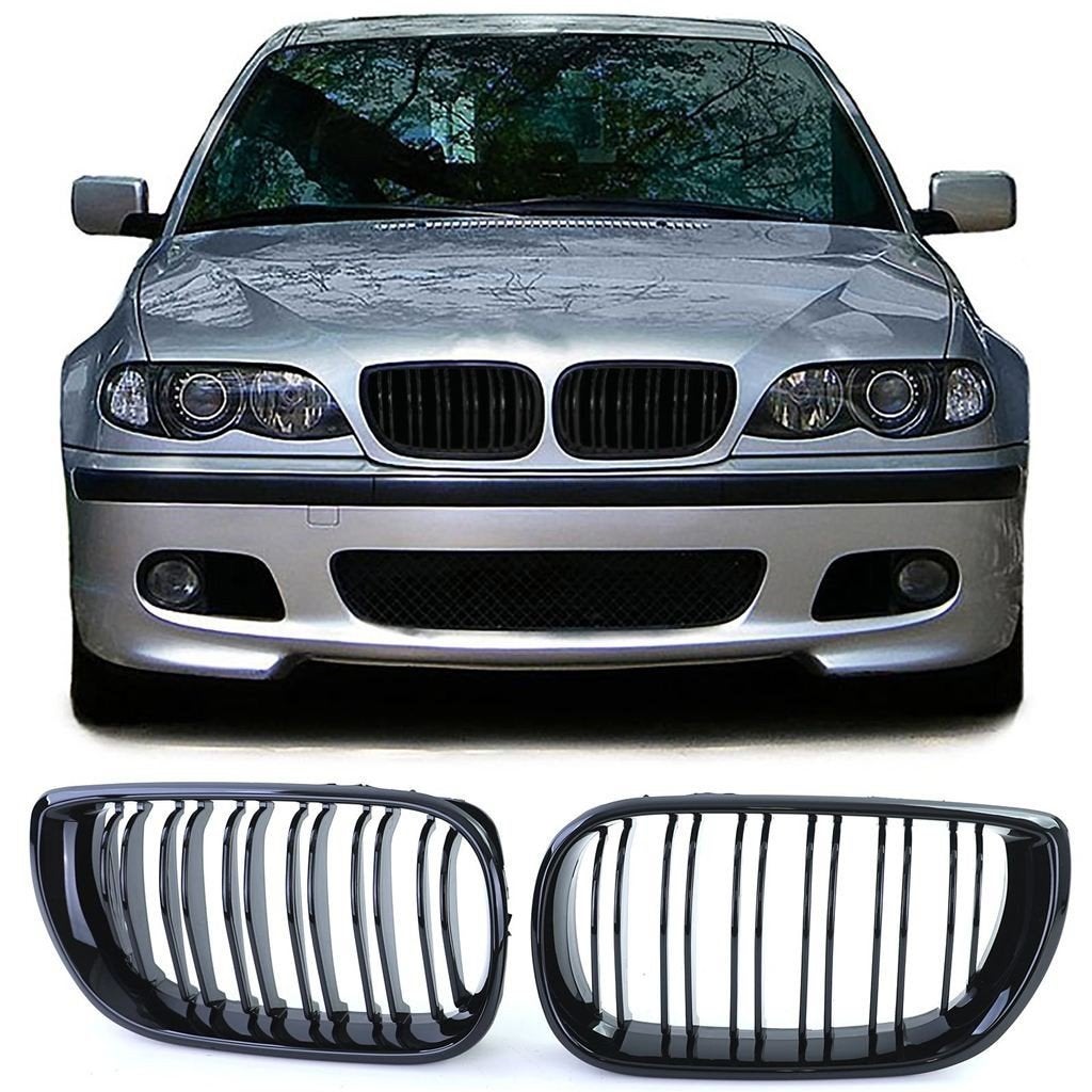 Sport Grill Nieren Voor Bmw 3 Serie E46 LCI Glans Zwart Dubb, Envoi