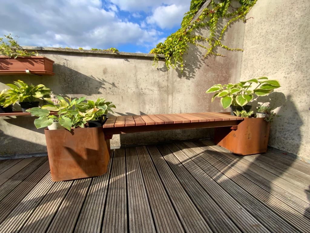 Nouveau banc de jardin en acier padouk et corten, Jardin & Terrasse, Bancs de jardin, Neuf, Bois, Enlèvement