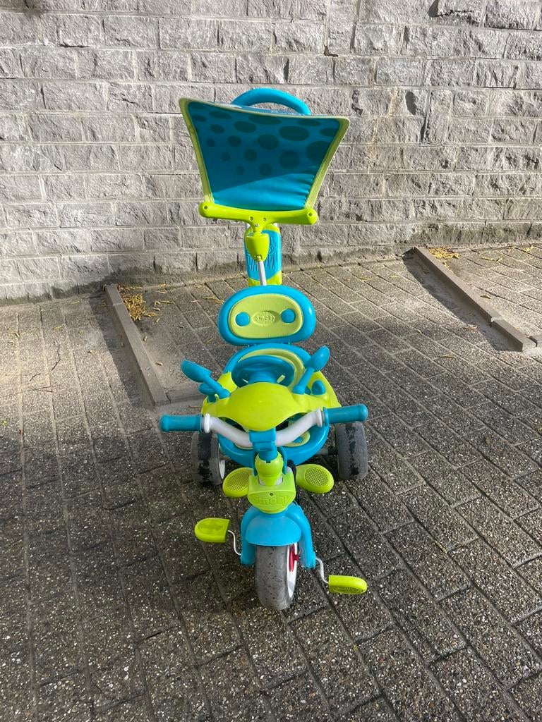 Tricycle évolutif Smoby bleu – Très bon état, dès 10 mois, Enlèvement, Utilisé, Tige de poussée