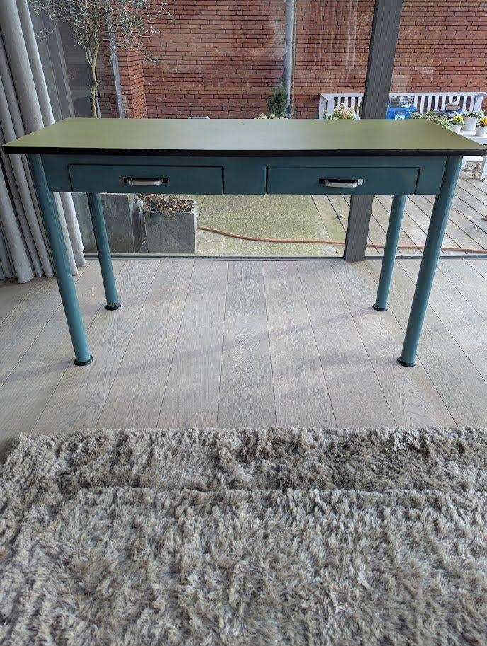 vintage industriële werkbank/bureau, Ophalen, Gebruikt