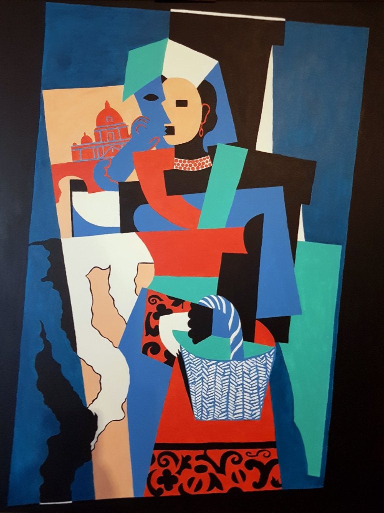 Picasso (L'italienne) Peinture, Enlèvement, Signé, Peinture acrylique, Portrait