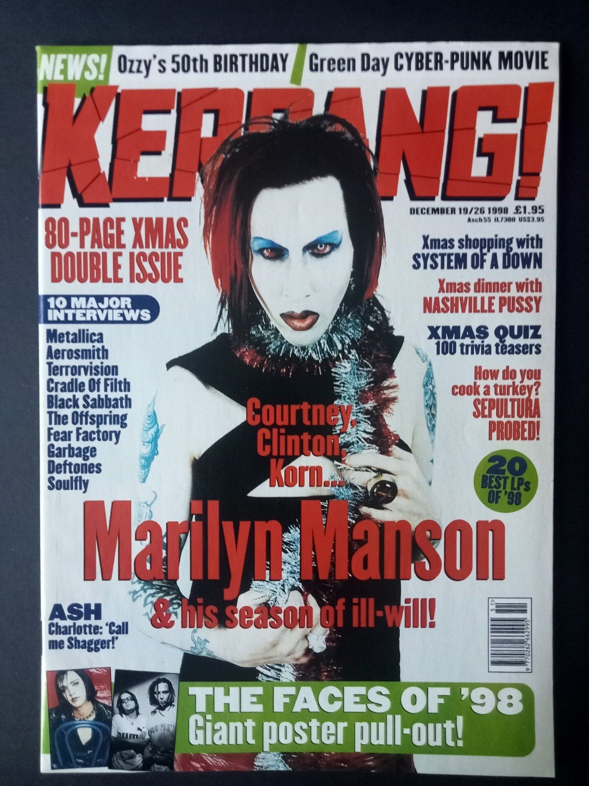 Kerrang magazine UK 1998, Manson, Ozzy, James Hetfield