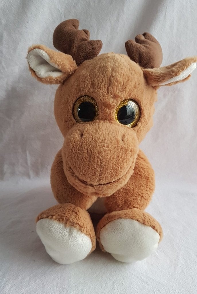 Knuffel eland met blinkende oogjes 25H 19B, Brun, Enlèvement ou Envoi, Comme neuf, Moyen (20 à 80 cm)