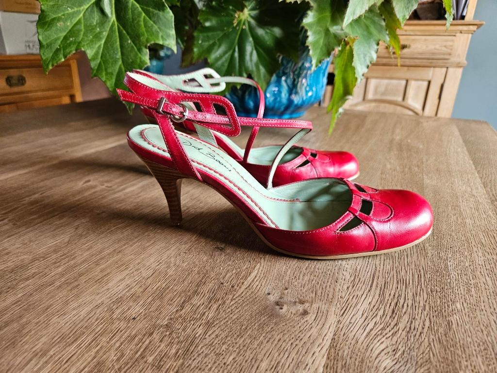 rode retro zomerschoentjes Dick Boons, Kleding | Dames, Schoenen, Ophalen, Schoenen met lage hakken, Zo goed als nieuw, Dick Boons