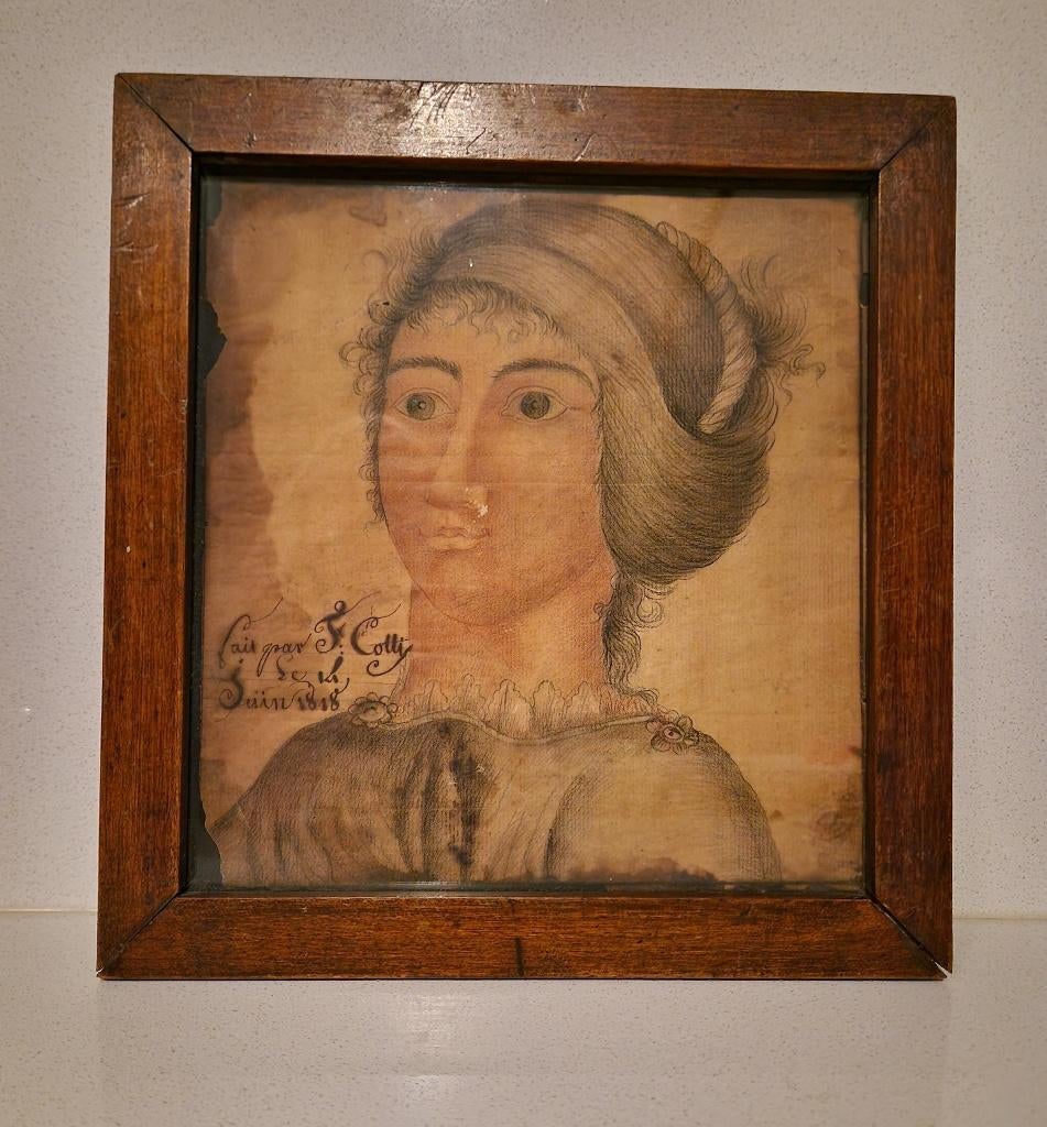 Vintage... Gekleurde Pentekening anno 1818, Antiek en Kunst, Kunst | Tekeningen en Fotografie, Ophalen, Pentekening