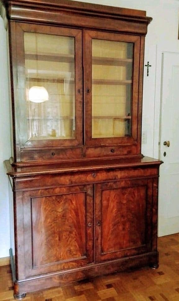 Bibliothèque meuble vaisselier acajou flammé, Enlèvement