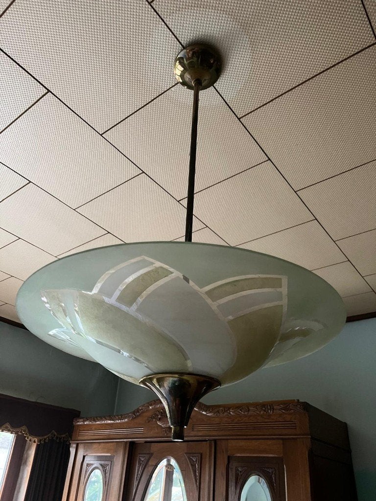 antieke hanglamp, Ophalen, Gebruikt, E27 (groot), Glas