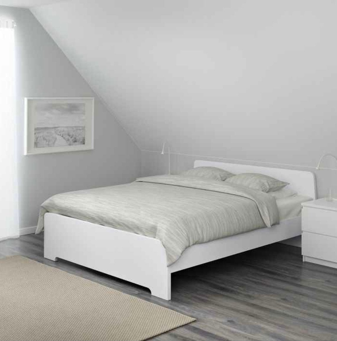 Lit blanc 140x200 cm avec sommier et matelas, Enlèvement, Utilisé, Blanc, 200 cm