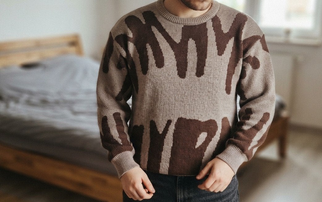 Pull maille streetwear graphique marron Y2K Grunge - L, Kleding | Heren, Bruin, Verzenden, Zo goed als nieuw, Shein