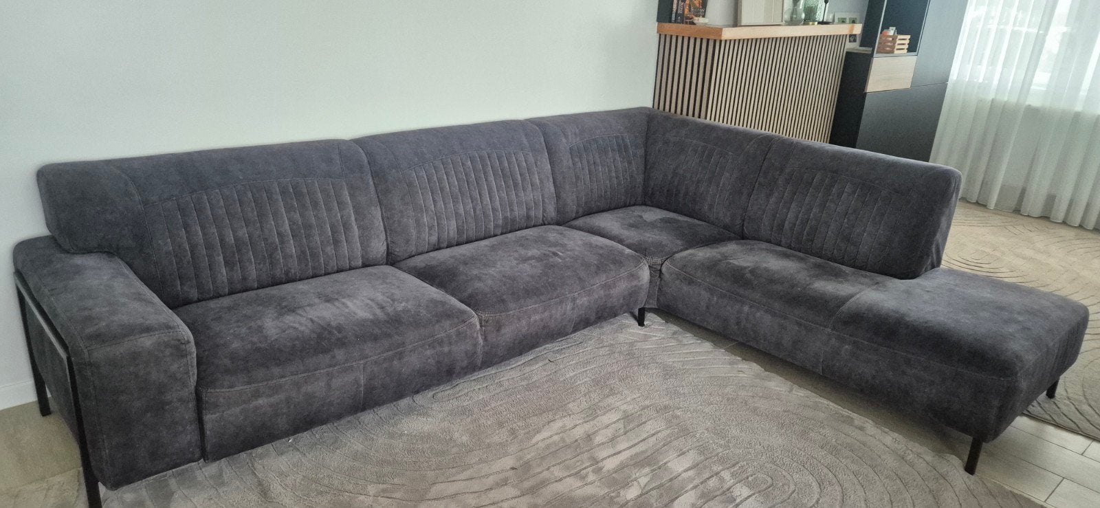 Mooie grijze hoekbank te koop, Enlèvement, Tissus