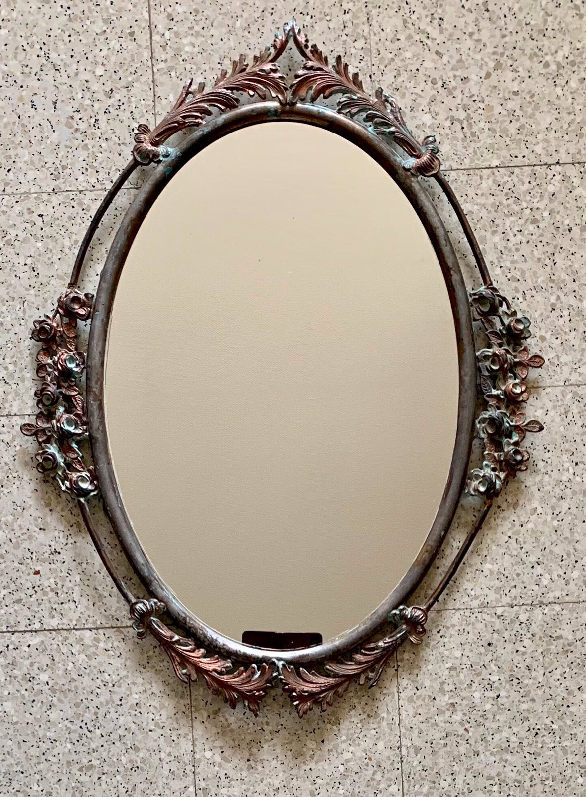 Miroir ovale ancien avec cadre en laiton, Enlèvement ou Envoi