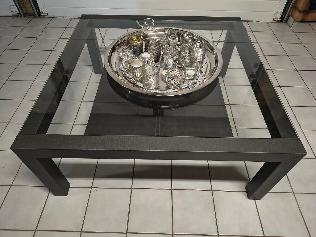 Table basse en métal et verre 100x100 *Parfait état*, Verre, 50 à 100 cm, Enlèvement, 50 à 100 cm