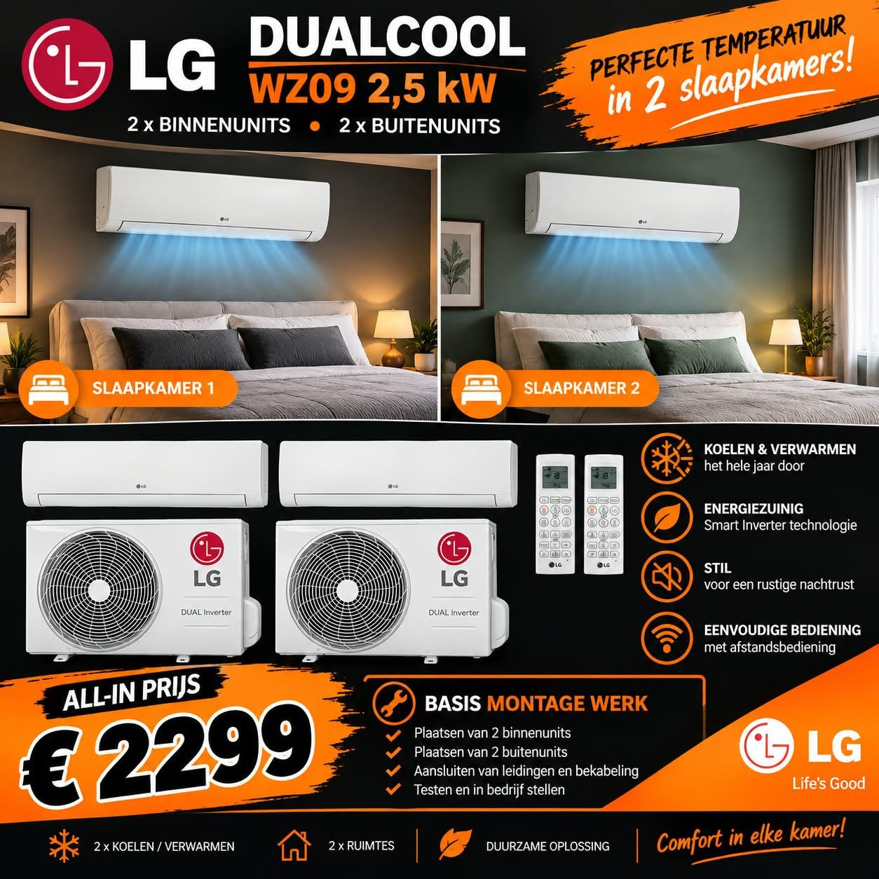 LG - Onduleur double, WZ09 2,5 kW, Enlèvement ou Envoi, Neuf, Chauffage, Climatisation murale