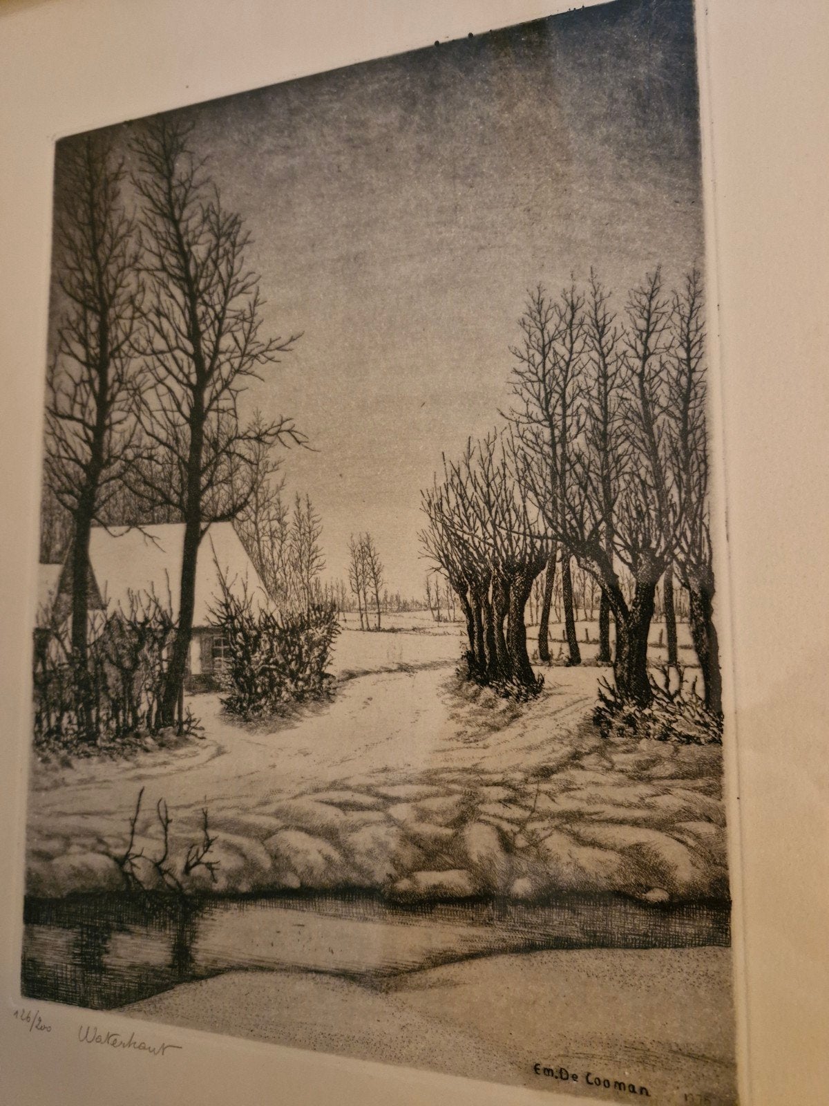 Emiel De Cooman, originele ets, waterkant, 52x42 cm, 1975, 42 cm, Genummerd, Ophalen of Verzenden, 1950 - 1999