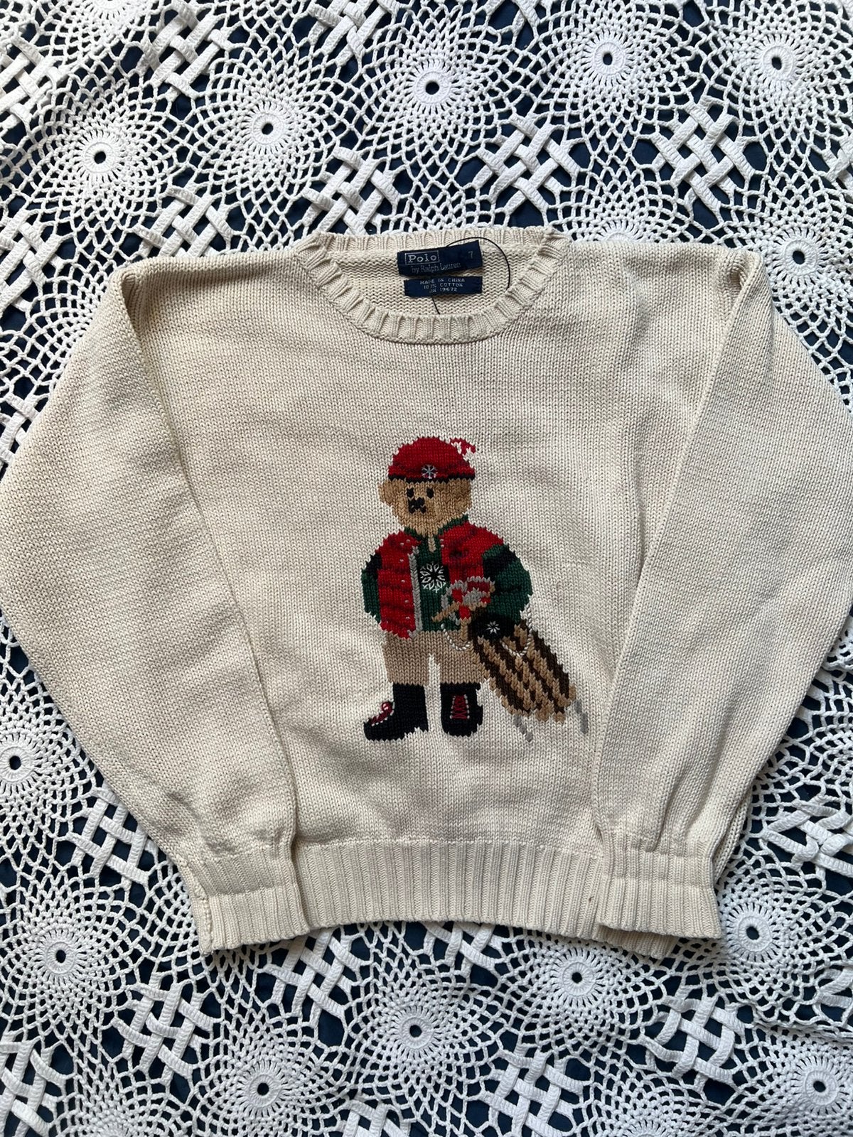 Vintage Ralph Lauren trui  knit beer – crème wit – 7 jaar, Kleding | Dames, Ophalen of Verzenden, Zo goed als nieuw, Wit