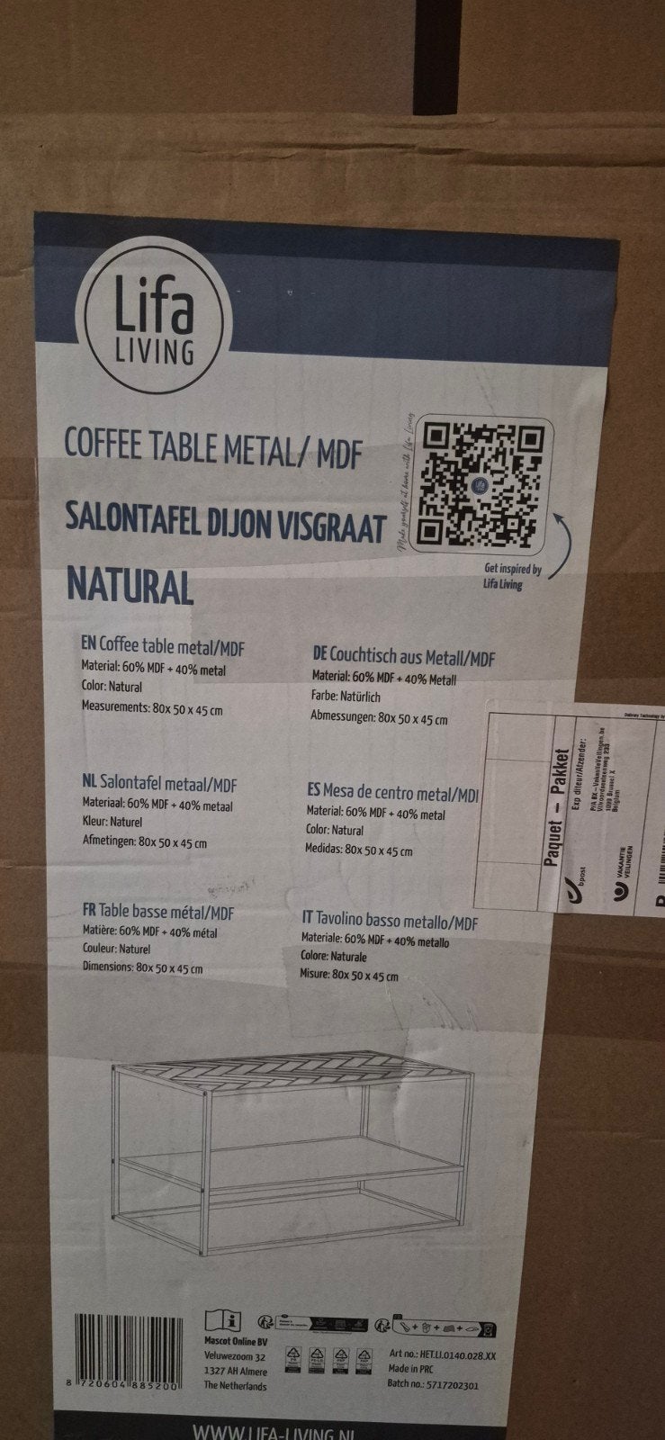 salontafel splinter nieuw., Enlèvement