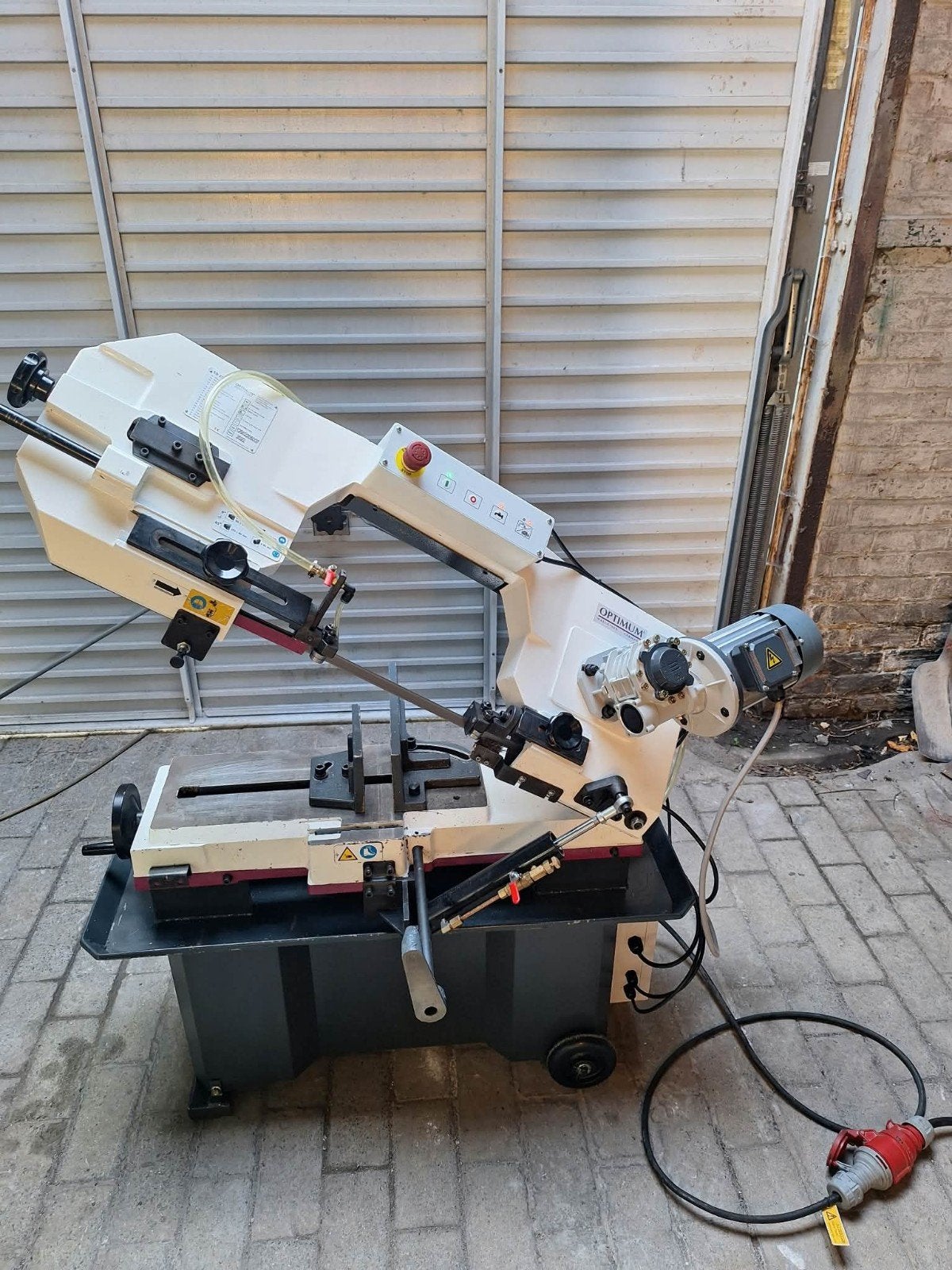 scie à ruban optimum SD200G triphasé 400v.  très peu servi., Comme neuf, Enlèvement, Optimum, Scie à ruban