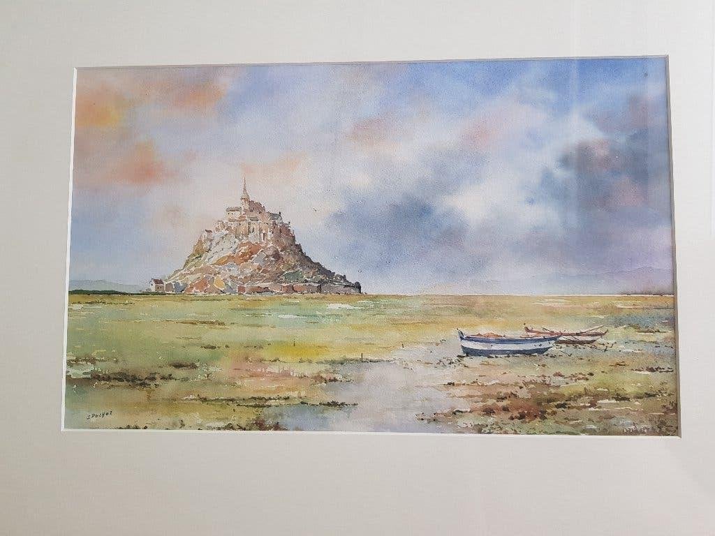Belgische kunst - Aquarel van Le Mont-Saint-Michel, Antiek en Kunst, Ophalen of Verzenden, Gedateerd, Aquarel, Maritiem / water