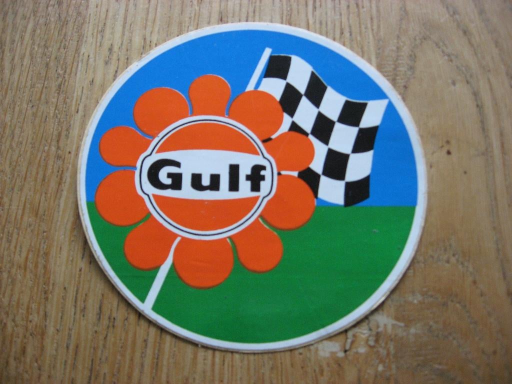 Gulf Finish Vlag Tankstation Vintage Sticker, Verzamelen, Ophalen of Verzenden, Nieuw, Auto of Motor