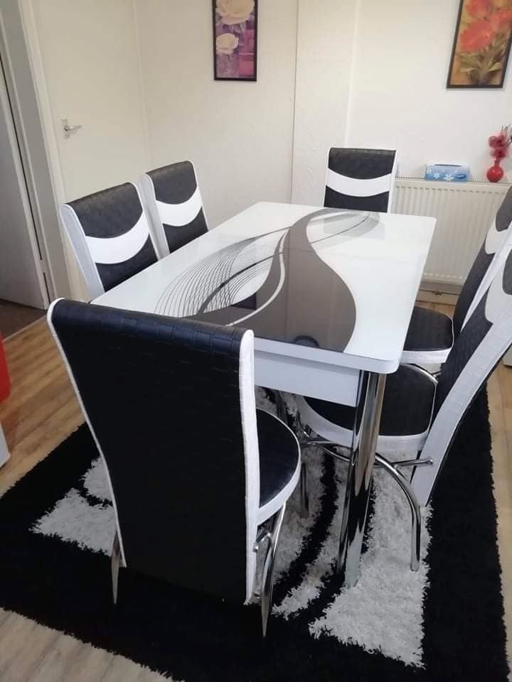 Luxe Eettafel met 6 Stoelen – Moderne Eetkamerset, Ophalen of Verzenden