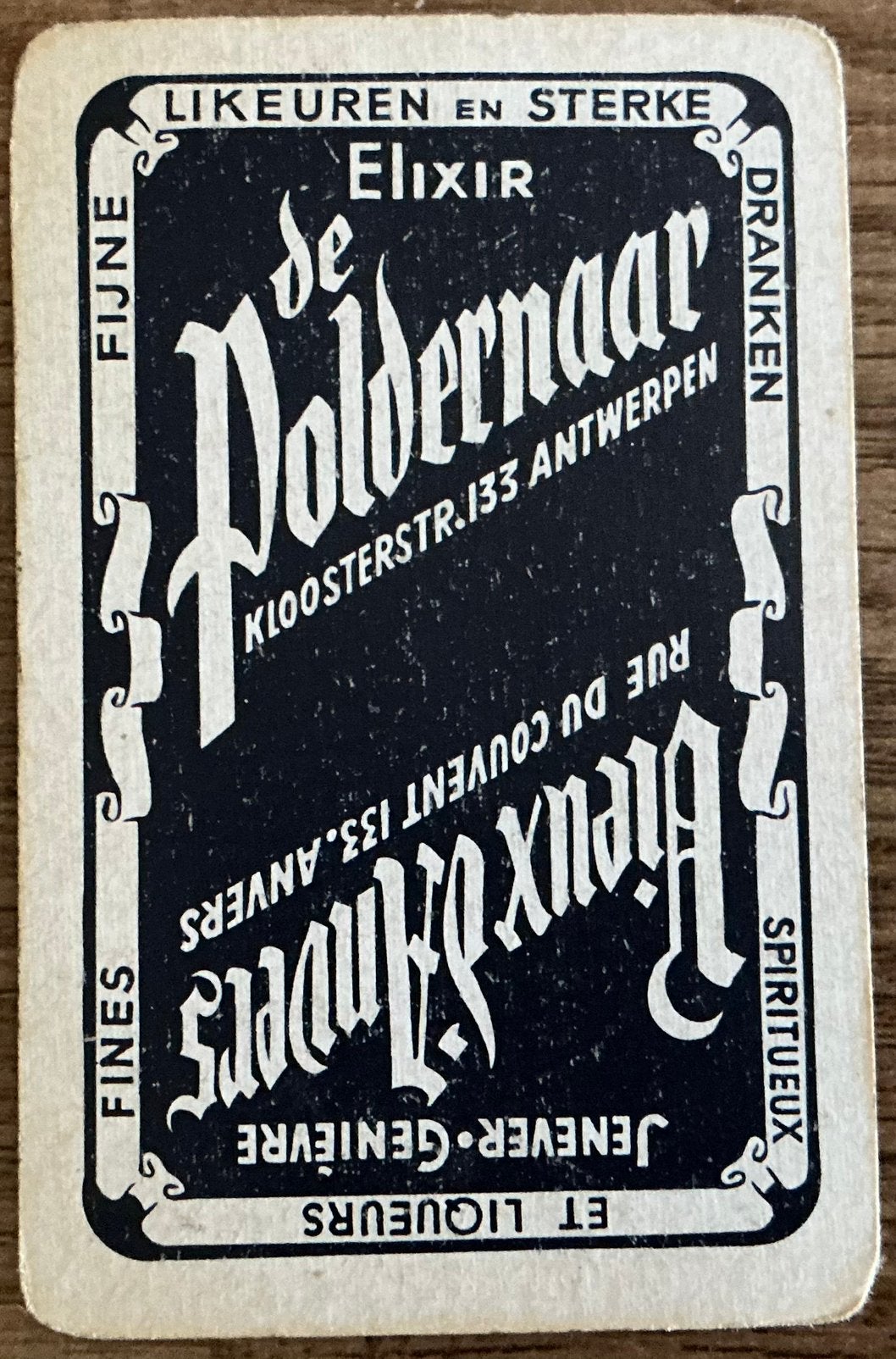 Speelkaart JENEVER VIEUX D’ANVERS/ELIXIR DE POLDERNAAR, Ophalen of Verzenden, Zo goed als nieuw, Speelkaart(en)