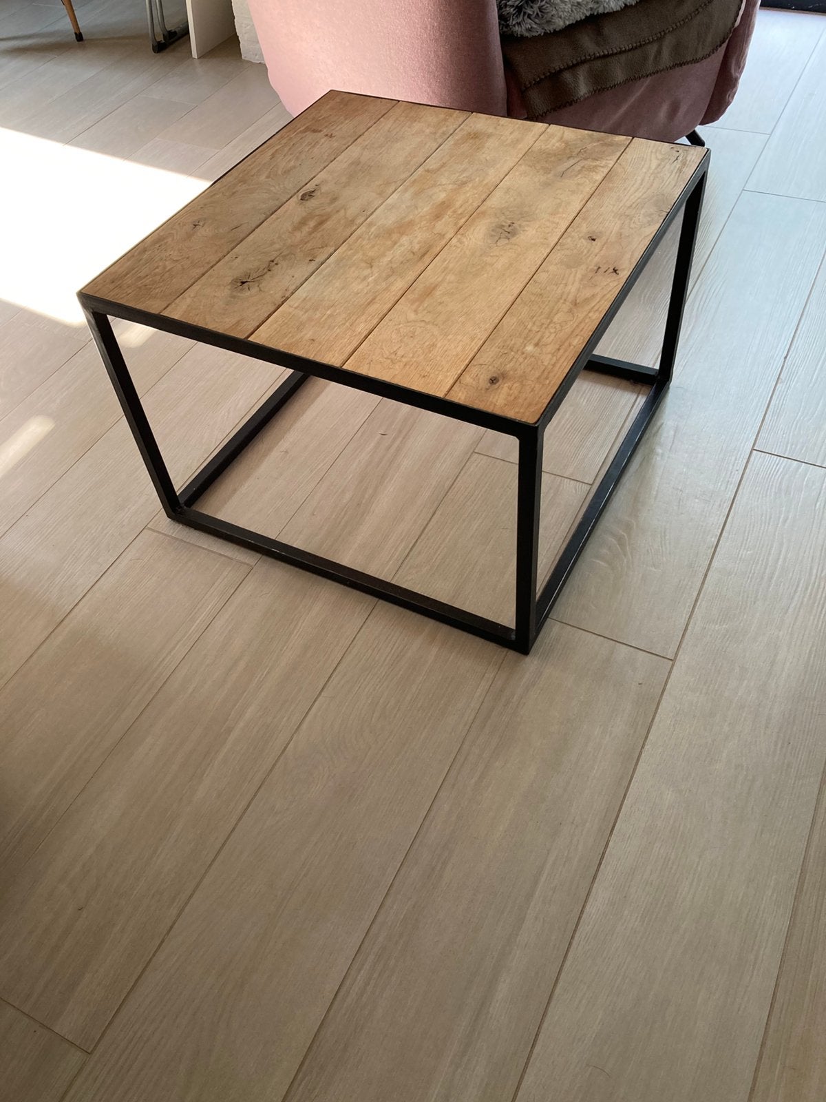 Salontafel hout/metaal, Huis en Inrichting, Ophalen, Gebruikt, 50 tot 100 cm, Vierkant
