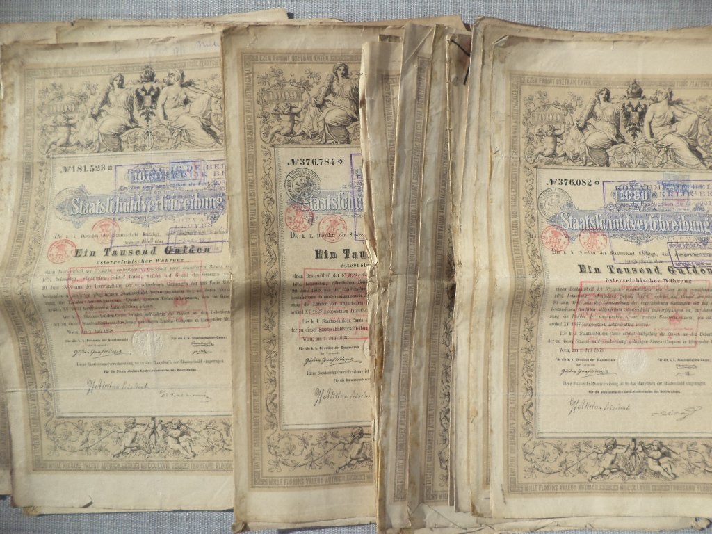 1868 Oostenrijks-Hongaarse Staatsschuldobligatie 1000 gulden, Ophalen of Verzenden