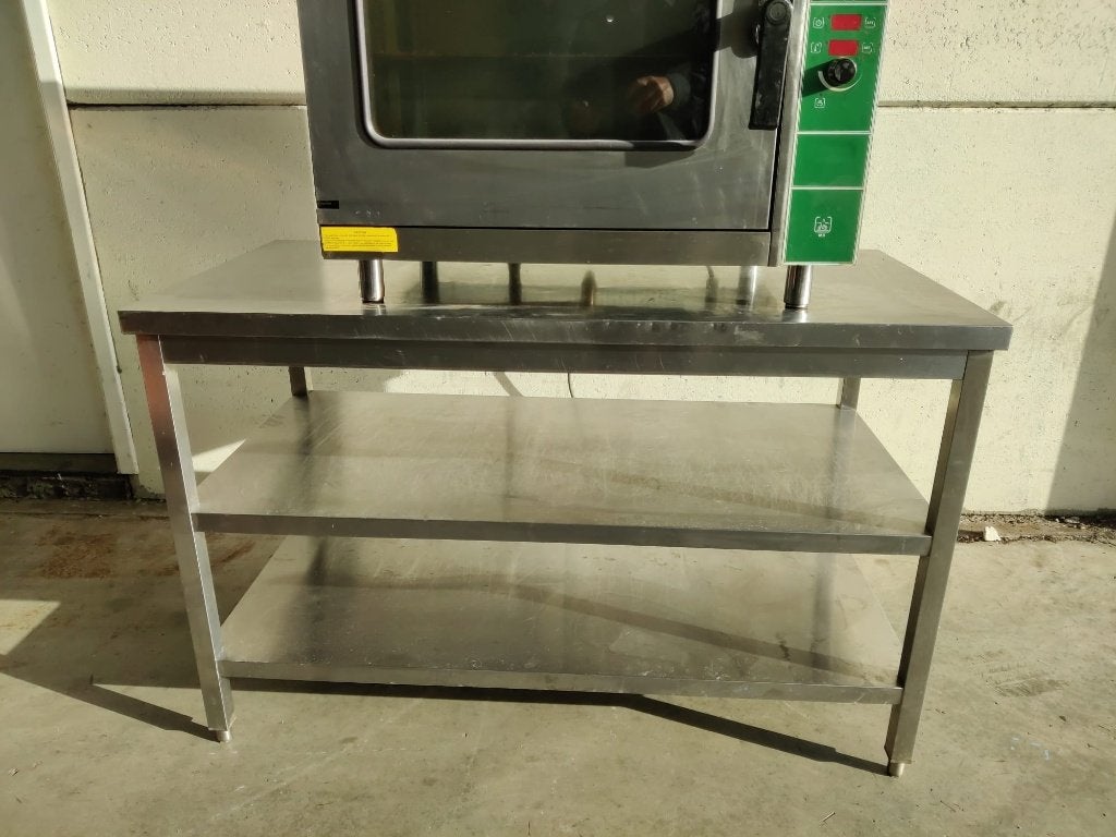 Inox werktafel 1400x700mm met 2 onderbladen, Enlèvement