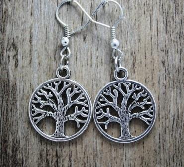 Levensboom oorbellen verzilverd, Handtassen en Accessoires, Oorbellen, Nieuw, Hangers, Zilver, Zilver, Ophalen of Verzenden