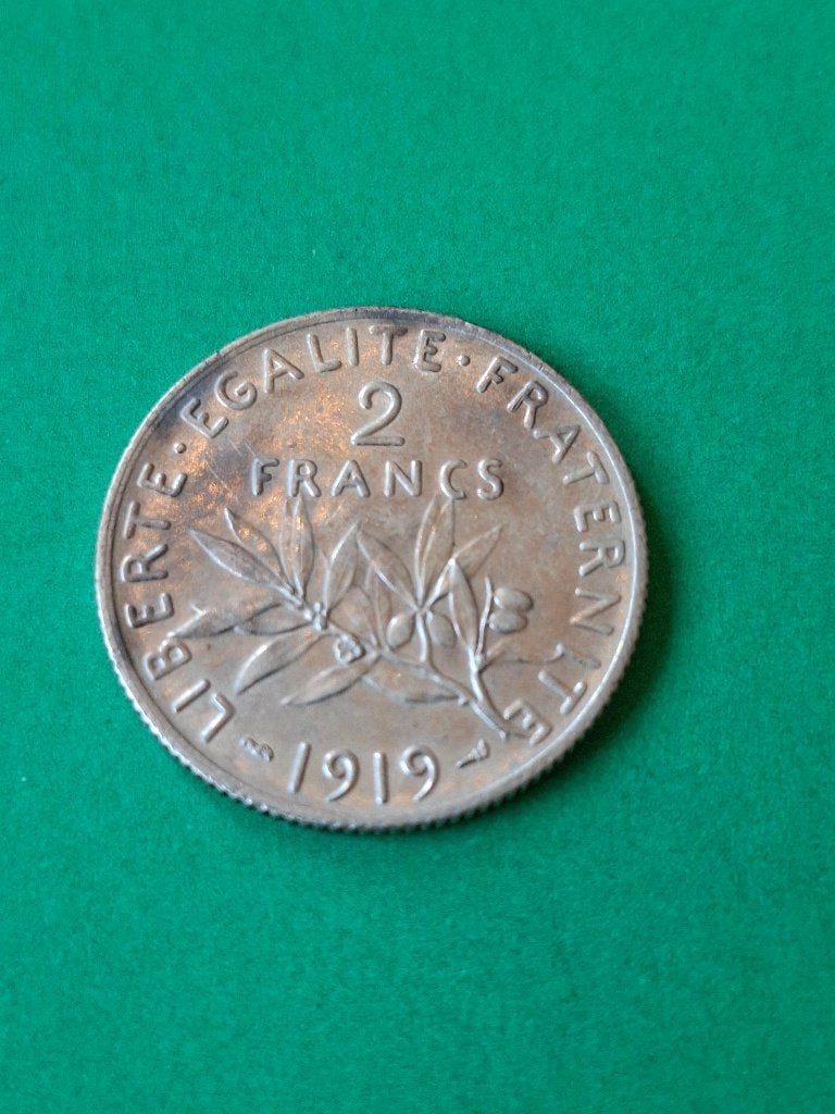 1919 Frankrijk 2 frank zilver zaaister, Verzenden, Frankrijk, Losse munt, Zilver
