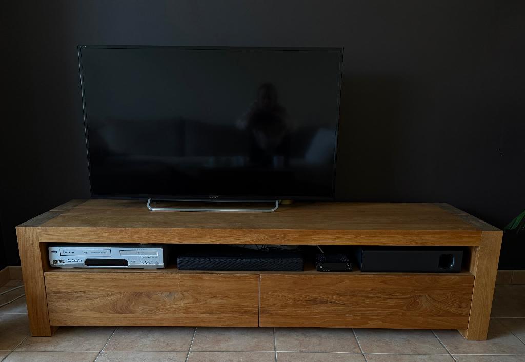 Ethnicraft TV-meubel massief teak hout – 180 cm – Topstaat, Maison & Meubles, Armoires | Mobilier de télévision, Utilisé, Moins de 100 cm