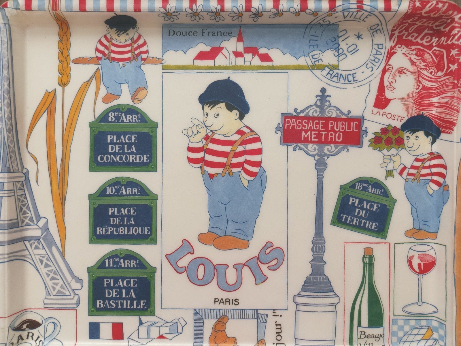 Plateau vintage 'Douce France', 27x34cm, Ophalen of Verzenden, Met afbeelding/tekst, Rechthoekig, Dienblad