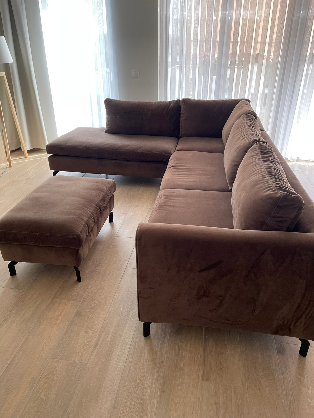 Canapé angle marron tissu velours, Enlèvement, Utilisé, Tissus