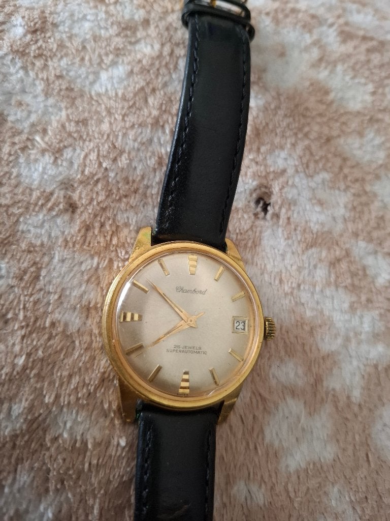 Vintage horloge chambord superautomatic, Montre-bracelet, Autres marques, Enlèvement ou Envoi, Cuir