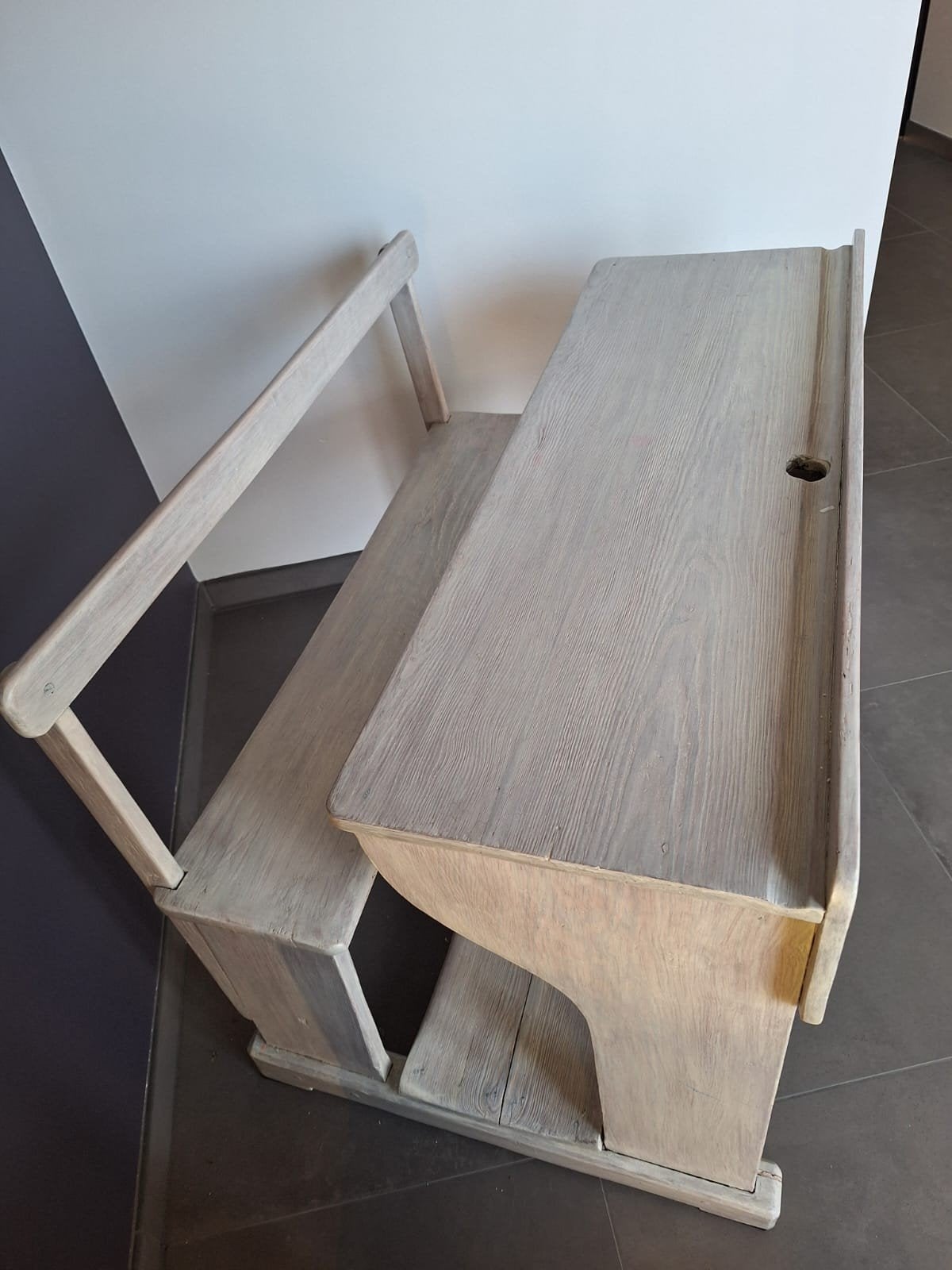 schoolbank in goede staat kleur grijs, Enlèvement, Comme neuf, Bois