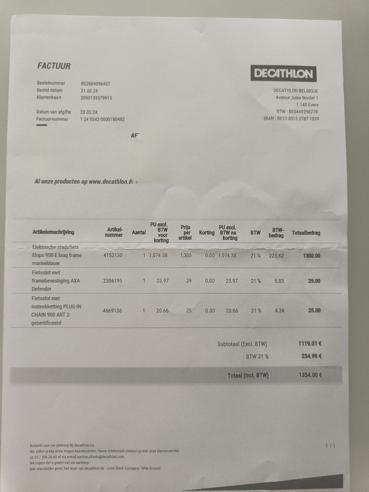 Electrische fiets Elos 900E, Enlèvement