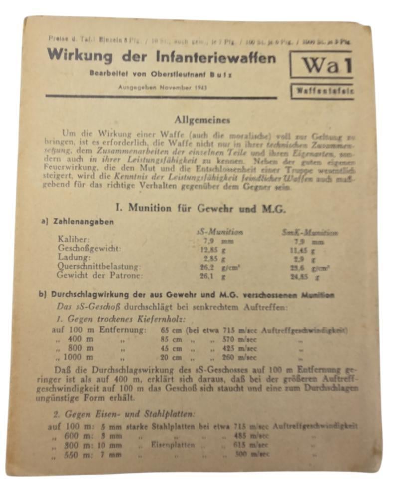 Brochure allemande sur les effets des armes d'infanterie, Collections, Enlèvement ou Envoi