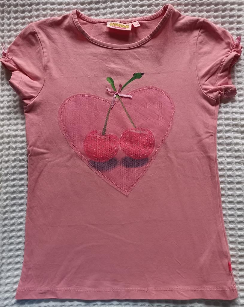 Roze T-shirt kersenprint maat 140, Kinderen en Baby's, Kinderkleding | Maat 140, Meisje, Ophalen of Verzenden, Zo goed als nieuw